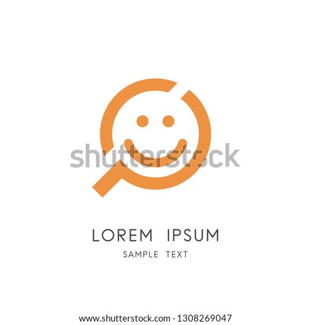 Search for happiness logo - smiling face and loupe or magnifier symbol. Good mood and positive emotions, fun and joy vector icon.