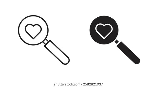 Search heart filled and outlined icons vectors on white background