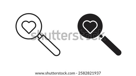 Search heart filled and outlined icons vectors on white background