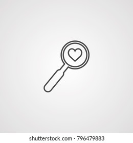 Search with heart flat vector icon