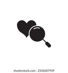 Search heart icon black and white vector sign