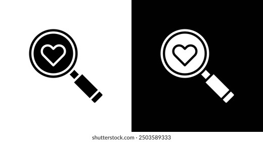 Search heart icon Flat vector set outline