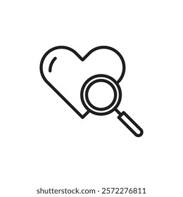 Search heart icon Flat vector set outline