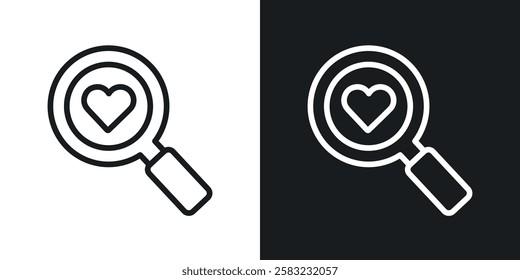 Search heart icons in black and white liner strokes for web design.