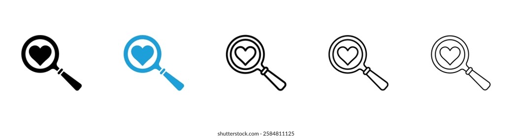 Search heart icons collection vectors in black and blue