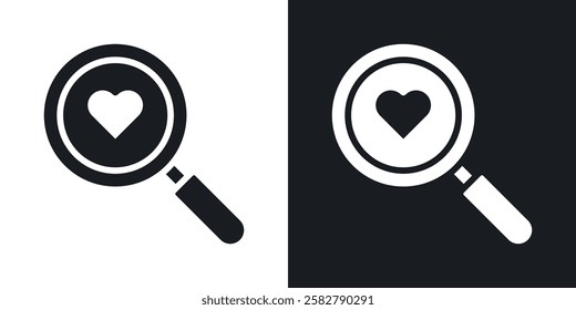 Search heart icons set vectors black and colored style