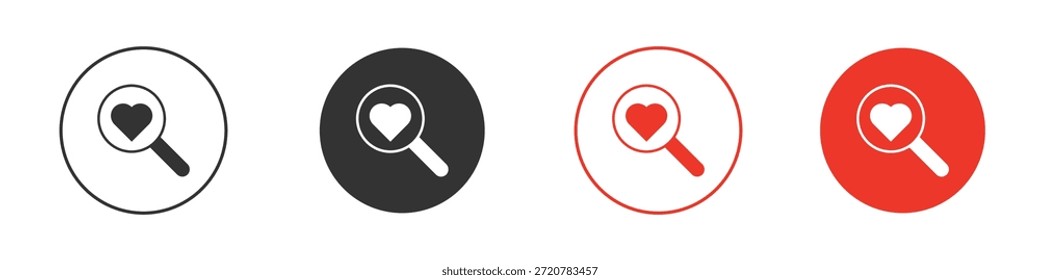 Búsqueda corazón iconos simple silueta plana Ilustración vectorial