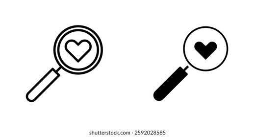 Search heart icons. stroke line and black solid icons