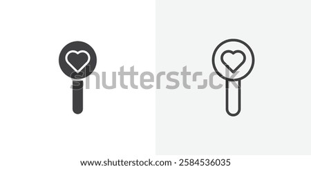 Search heart icons vectors illustrations in black fill and liner versions