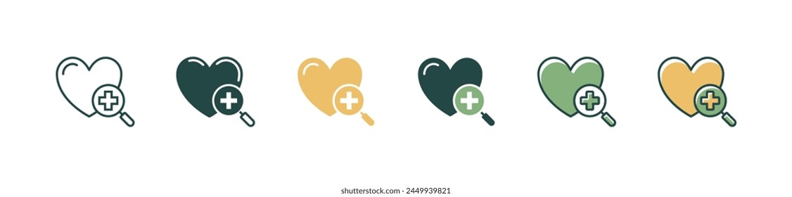 search heart love icon set life support charity magnifier vector illustration find medical health care symbol design