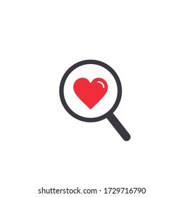 Search Heart Or Love Icon, Vector. Magnifying Glass With Heart Inside. Dating Concept Illustration.