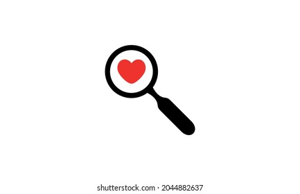 Search heart or love icon, vector. Magnifying glass with heart inside. Dating concept illustration