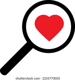 Suche Herz und Liebe Symbol, Vektorgrafik. Wunderbares Glas mit Herz im Inneren. Dating Illustration. Stock-Vektorgrafik einzeln auf weißem Hintergrund