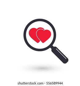 Search heart love icon, vector dating illustration.