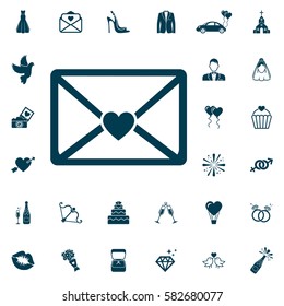 Search heart and love icon, wedding set on white background. Vector illustration