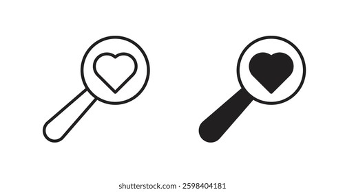 Search heart vector icon set in black color.