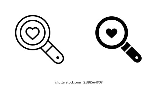 Search heart vectors icons set in filled and strokes on white background