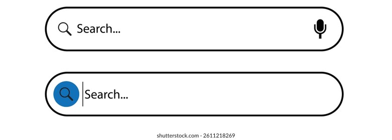 Search here. Search bar for ui. Search bar vector icons in flat design, isolated on transparent background. Vector illustration 
