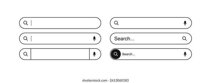 Search here. Search bar for ui. Search bar vector icons in flat design, isolated on transparent background. Vector illustration