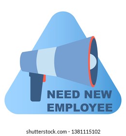 search and hire a new employee, friendly team of office workers are looking for a specialist using loudspeaker, vector image, flat design, colorful and simple characters