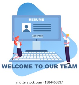 search and hire a new employee, friendly team of office workers are looking for a specialist, vector image, flat design, colorful and simple characters