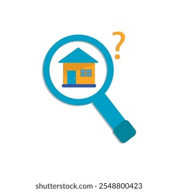 Search home Icon vector illustration, magnifying glass symbol, search icon home blue color.