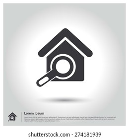 Search Home For Rent Icon. Buy Home Icon, Flat pictograph Icon design gray background. Vector illustration.