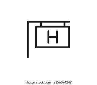 Search hotel line icon. Vector symbol in trendy flat style on white background. Hotel sing for design.