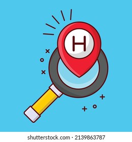 buscar la ubicación del hotel Ilustración vectorial sobre un fondo transparente.Símbolos de calidad premium. icono plano de línea vectorial para el concepto y el diseño gráfico.