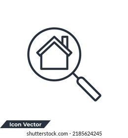 ilustración vectorial del logotipo del icono de la casa de búsqueda. Plantilla de símbolo de cristal de ampliación para colección de diseño gráfico y web
