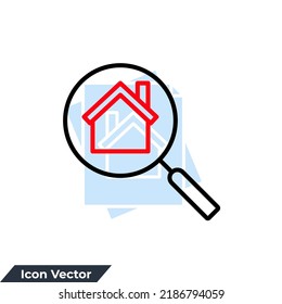 search house icon logo vector illustration. Magnifying glass symbol template for graphic and web design collection