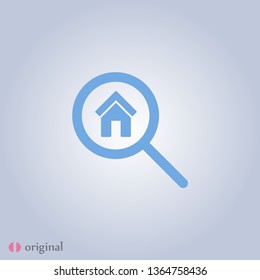 Search and a house icon in simple design.  Illustration of a loupe . A searching sign.