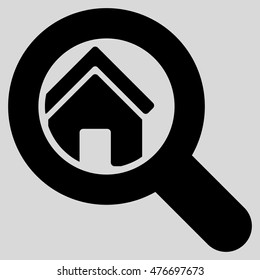 Search House icon. Vector style is flat iconic symbol, black color, light gray background.