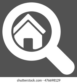 Search House icon. Vector style is flat iconic symbol, white color, gray background.