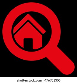 Search House icon. Vector style is flat iconic symbol, red color, black background.