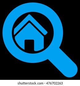 Search House icon. Vector style is flat iconic symbol, blue color, black background.
