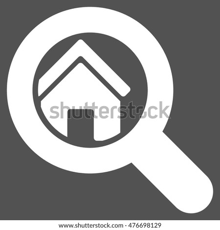 Search House icon. Vector style is flat iconic symbol, white color, gray background.