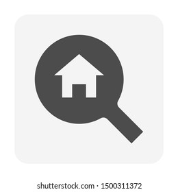Search house vector icon design. Consist of magnifying glass and people. That resident, agent or realtor to find real estate or property for development, owned, sale, rent, buy or investment.