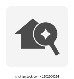 Search house vector icon design. Consist of magnifying glass and people. That resident, agent or realtor to find real estate or property for development, owned, sale, rent, buy or investment.