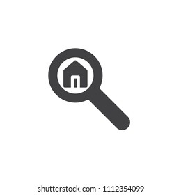 Search house vector icon. filled flat sign for mobile concept and web design. Home with Magnifying glass simple solid icon. Symbol, logo illustration. Pixel perfect vector graphics