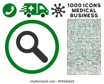 Search icon with 1000 medical commercial green and gray vector pictograms. Collection style is flat bicolor symbols, white background.