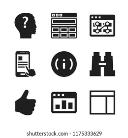 search icon. 9 search vector icons set. like, info and binoculars icons for web and design about search theme