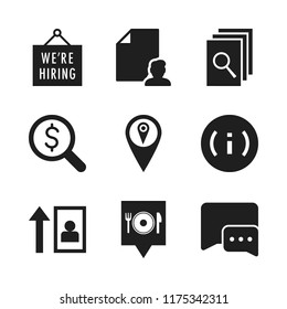 search icon. 9 search vector icons set. hiring, file and searching for money icons for web and design about search theme
