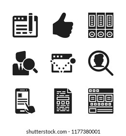 search icon. 9 search vector icons set. like, file and magnifying glass icons for web and design about search theme