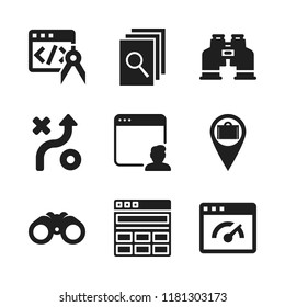 search icon. 9 search vector icons set. luggage location, searching files and binoculars icons for web and design about search theme