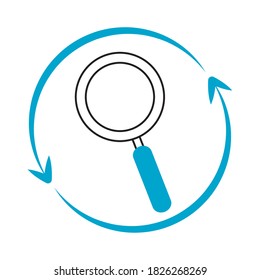 icono de búsqueda, flechas navegador actualizar ilustración vectorial línea azul y rellenar