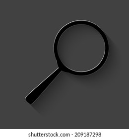 search icon - black vector illustration with shadow on dark background