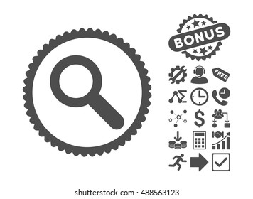 Search icon with bonus pictogram. Vector illustration style is flat iconic symbols, gray color, white background.