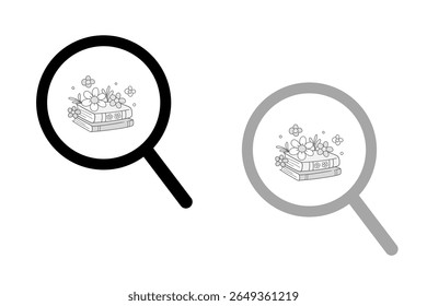 Livro de ícones de pesquisa, menos, mais, ilustração vetorial, símbolo de lupa, clip-art de ícones de pesquisa, símbolo de ampliação e redução, sinal de lupa isolado.