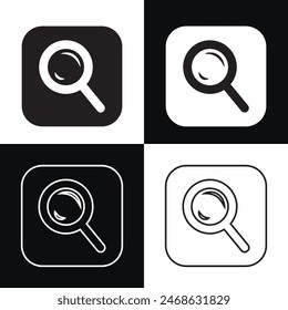 Suchen Icon Button - Lupensymbol, Lupensymbol, Lupensymbol. Isoliert auf weißem und schwarzem Hintergrund. VEKTORILLUSTRATION . EPS 10 